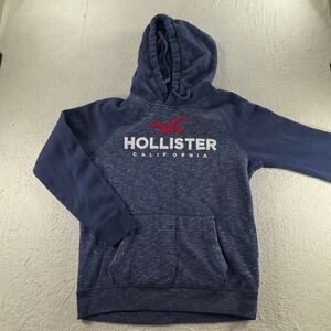 Hollister Hoodie Mens Medium Navy Blue Raglan Graphic California Logo Sweat Y2K